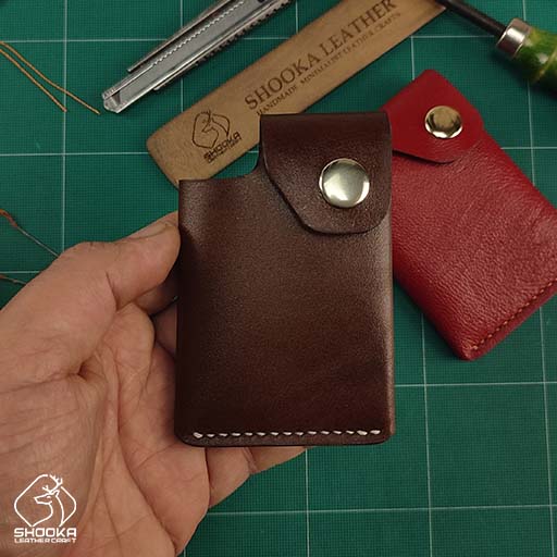 جاکارتی و کیف پول چرم طبیعی دست دوز با درب دکمه ای کد 30